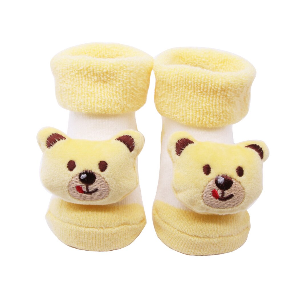 Anti-slip Socks Cartoon Bell Socks Baby Kids Winter Warm Color Sock Baby Infant 3d Cartoon Socks Newborn Cotton Boys Girls: Yellow / S