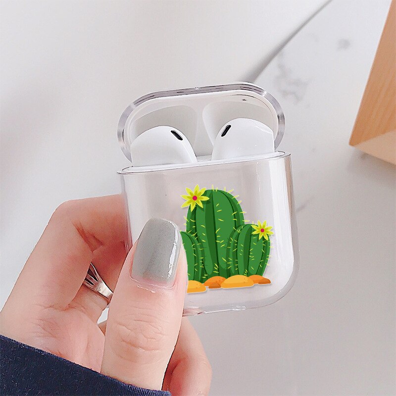 Hard PC Transparent Earphone Cases For Apple AirPods 1 2 Charging Box Cute Cartoon Cactus Crystal Cover Bag For Airpods Cases: A312