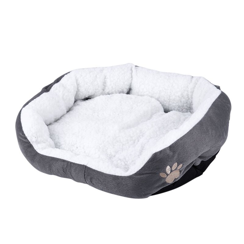 50X40Cm Lamsvacht Hond Poot Patroon Huisdier Nest Warm Wasbaar Bed Slapen Fleece Mand Met Kussen Voor puppy Hond Kat Grijze Kleur: Default Title
