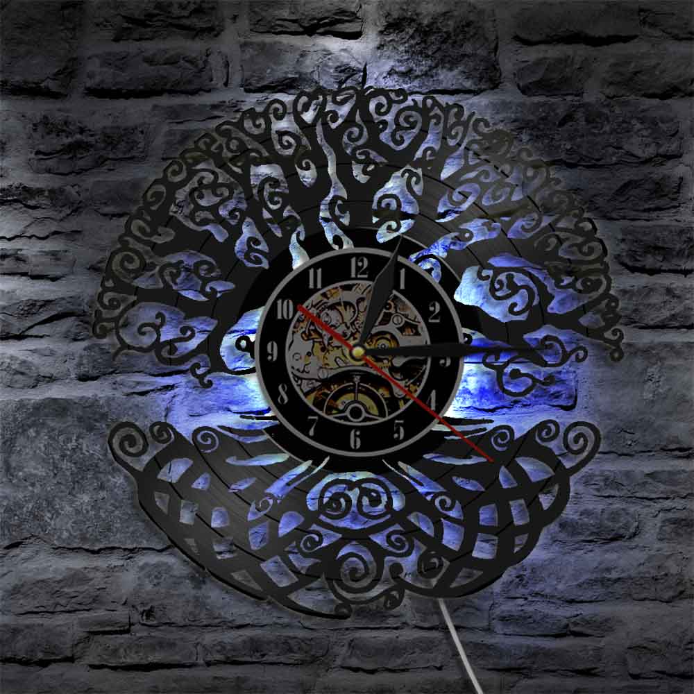Reloj de pared Árbol de la vida árbol mágico decoración del hogar arte Vintage disco de vinilo reloj de Juego Largo bosque verde Madre Naturaleza 3D