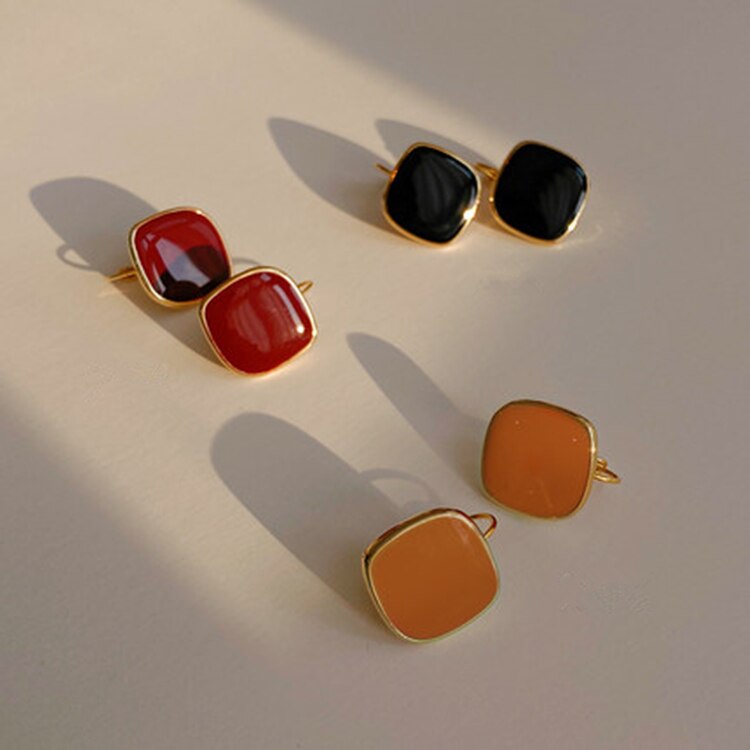 Huanzhi 2020 novo metal gotejamento esmalte geométrico quadrado brincos do parafuso prisioneiro retro ouro na moda para as meninas do casamento jóias de viagem