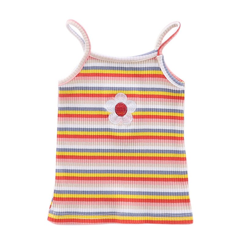 Cotton Girls Vest Color Stripe Kids Camisole Cartoon Flowers Children Tops Summer Baby Singlet Girls Undershirts Teenager Tank