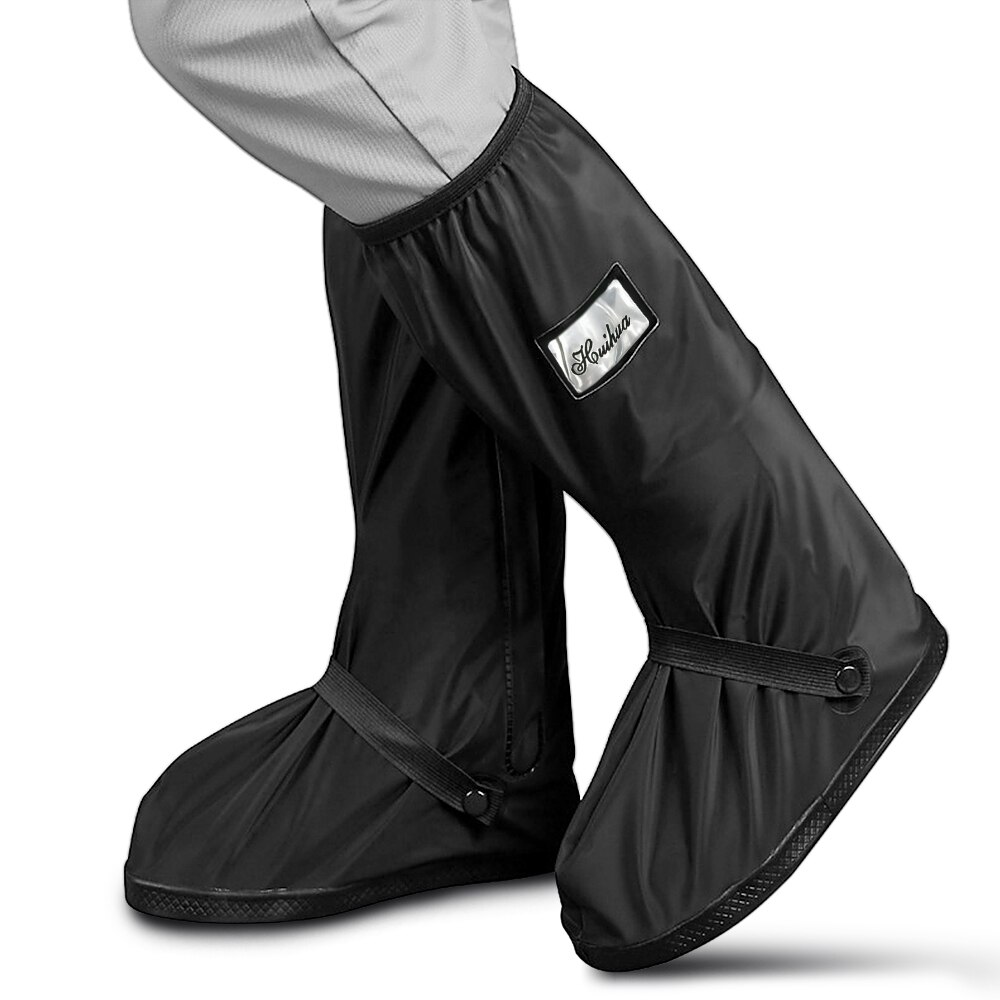 Waterproof Shoe Covers Outdoor Zipper Water Resistant Shoes Rainy Boots Covers PVC Folding Anti-Slip Cycling Overshoes Cover: Black / 2XL
