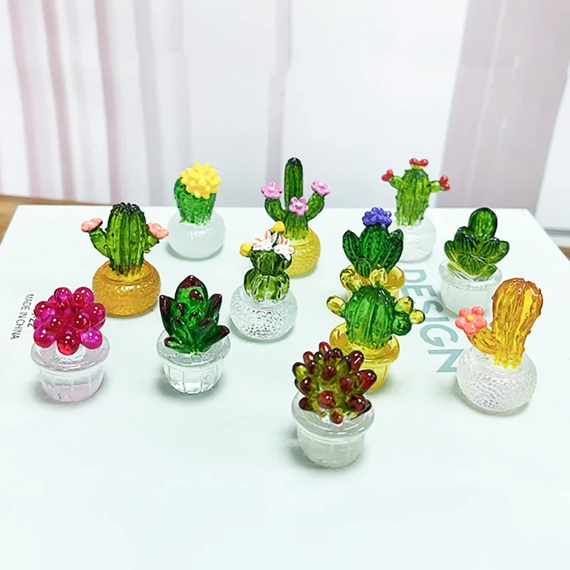 Mini figuritas de Cactus para decoración de escritorio, estatua suculenta, planta de bonsái en maceta, micropaisaje