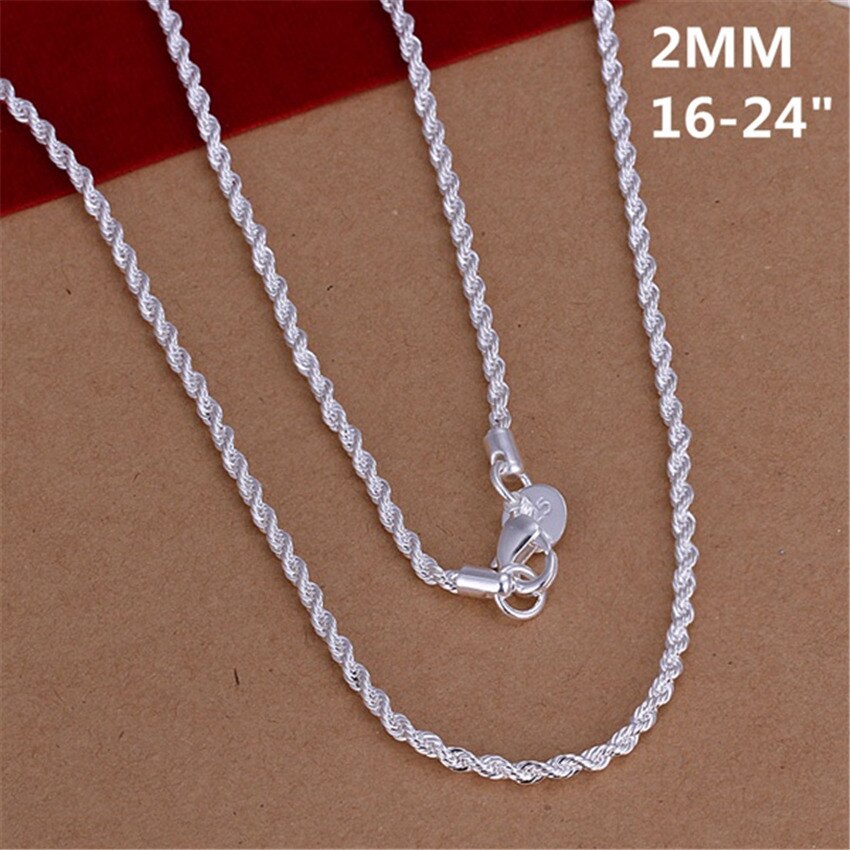 Neue Heiße halskette silber farbe frauen Dame Party kette schmuck 2MM glänzend verdrehte Seil Halskette Tendenzen Schmuck