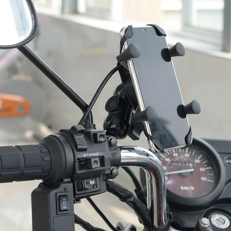 Motorfiets Mobiele Telefoon Grip Clamp Standhouder Beugel Met Usb Charger Socket Voor Smartphones