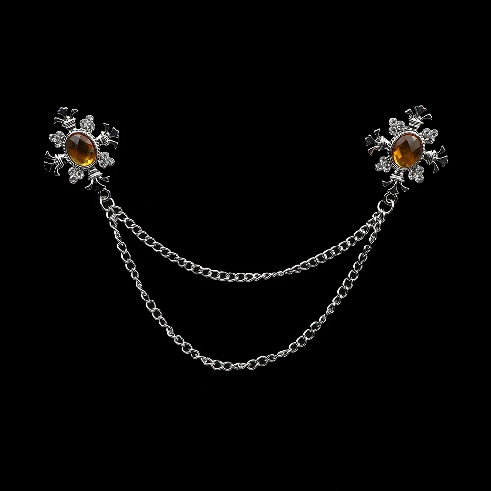 Broche de borla de caballero a la para hombre, traje, camisa, cuello, cadena cruzada de cristal, Pin de solapa, accesorios de boda Retro con diamantes de imitación: Pistola negra plateada