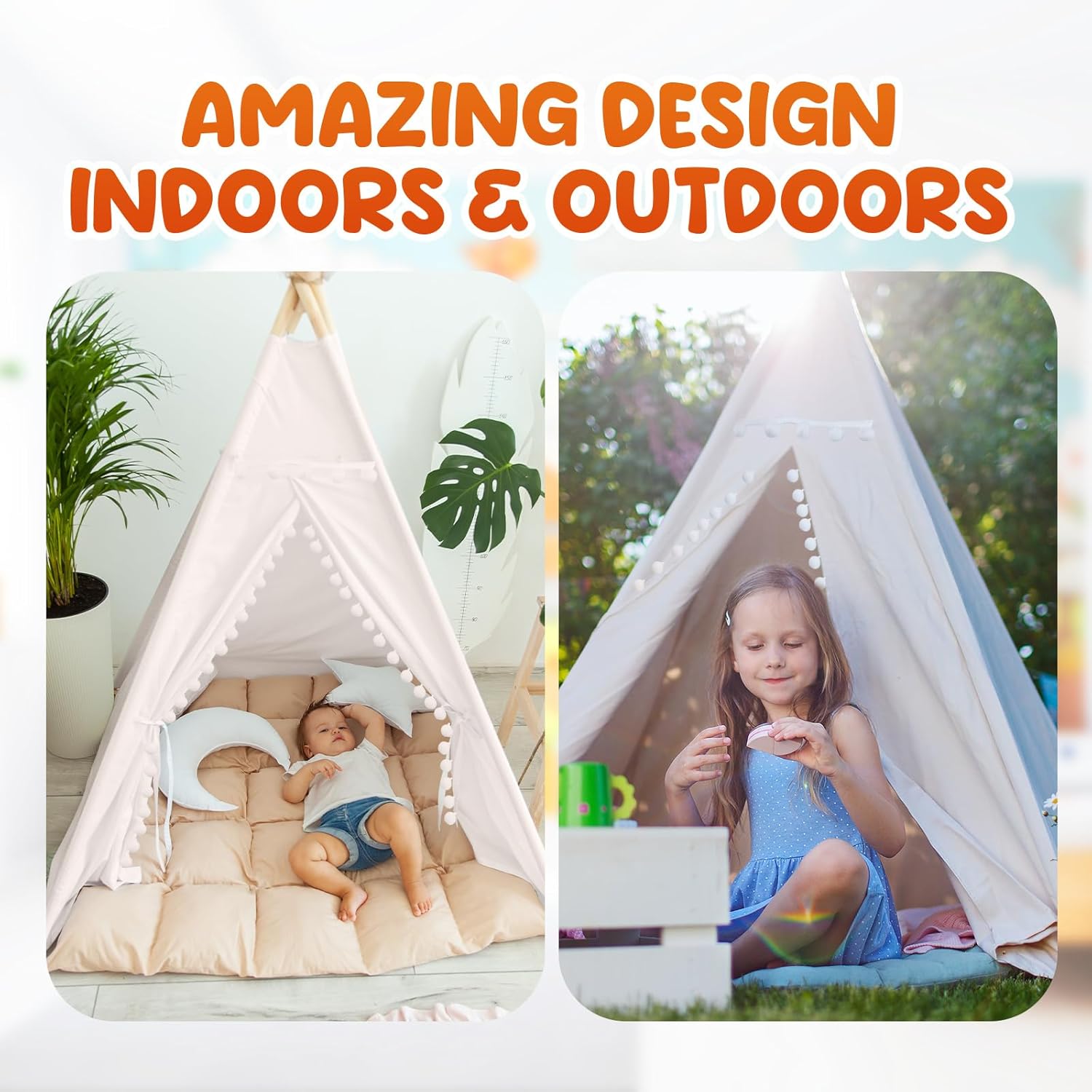 Portable Children Tents Tipi Play House Kids Cotton Canvas Indian Play Tent Wigwam Child Little Beach Teepee Room Decoration