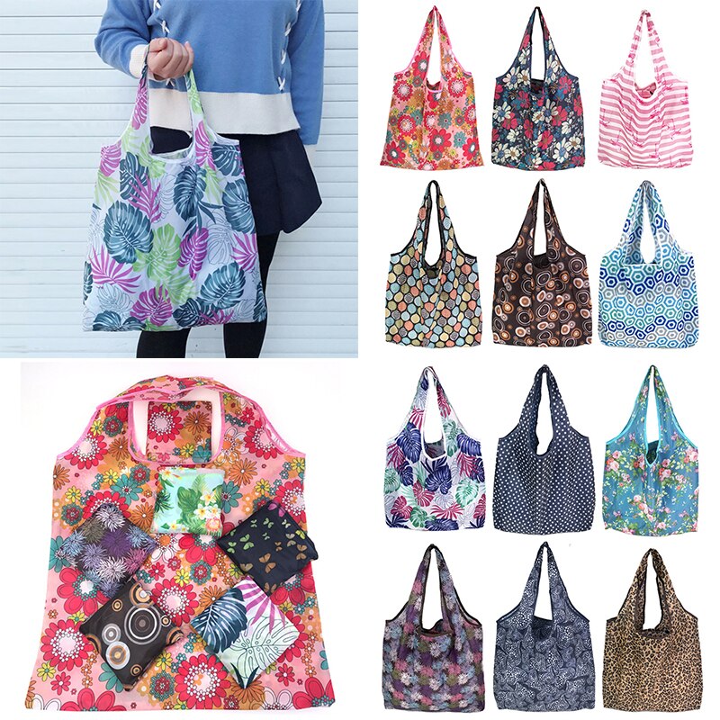 Foldable Reusable Shopping Bag Print Environmental Shoulder Tote Eco Shopping Bag Portable Folding Shopping Bag Handbag