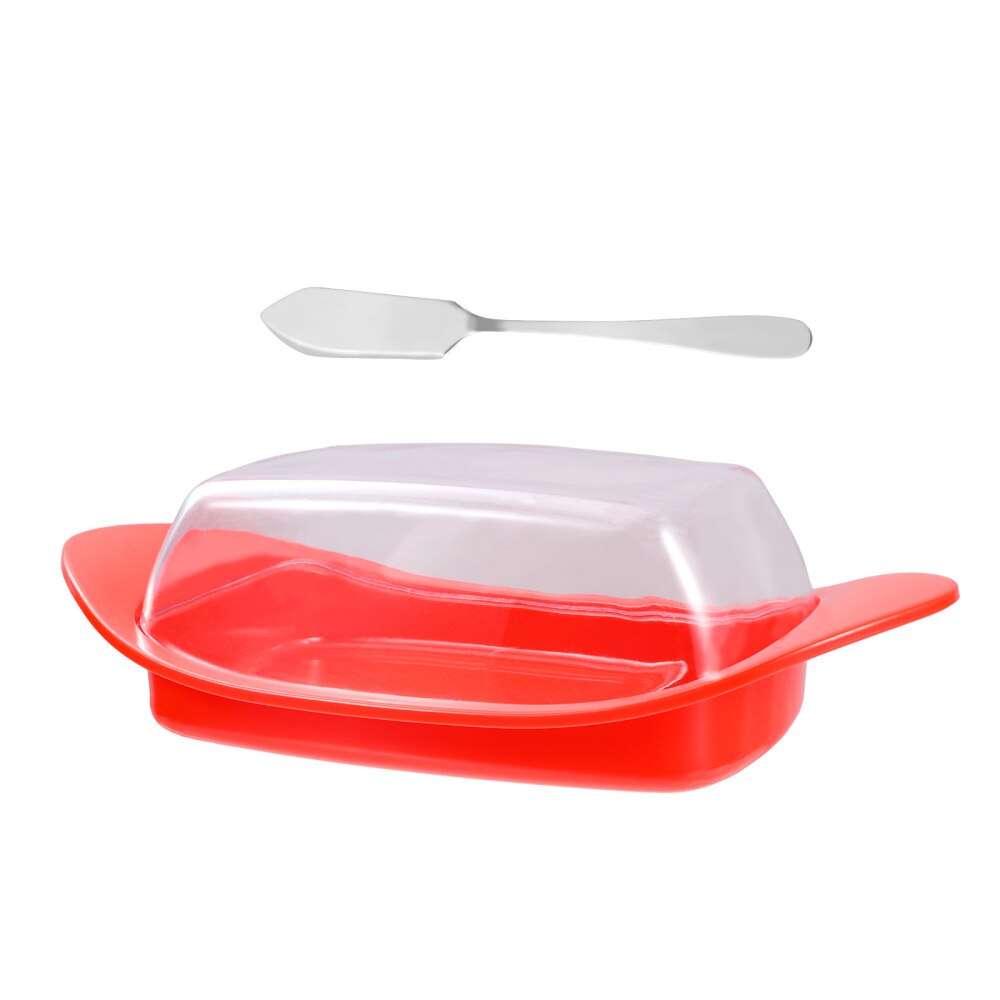 1 Set Cheese Butter Container Dish Storage Box with Lid and Scoop Cutter: Red