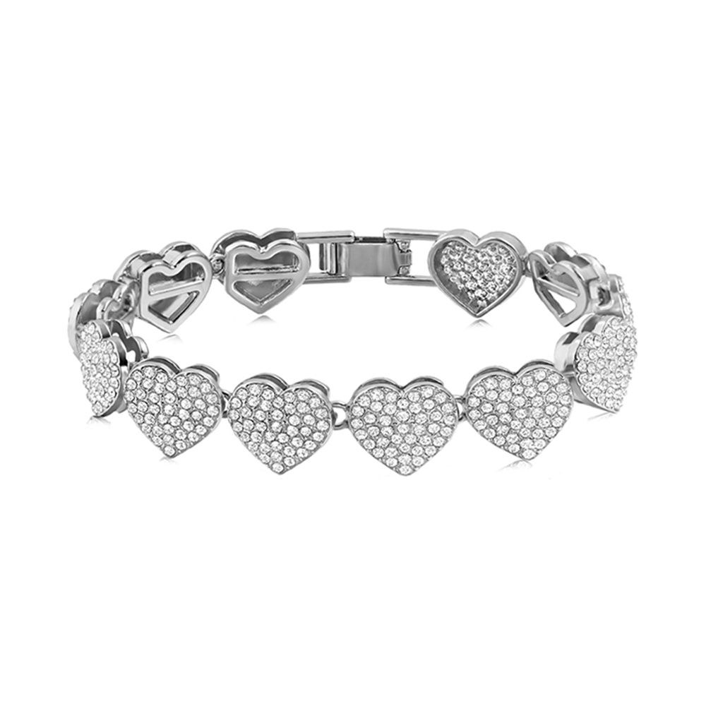 Cadena de tenis con corazón de cristal helado, pulsera de cadena de eslabones cubanos de Miami para mujeres y hombres, pulseras de cadenas gruesas de hip hop, joyería: 16.5 cm / Color dorado