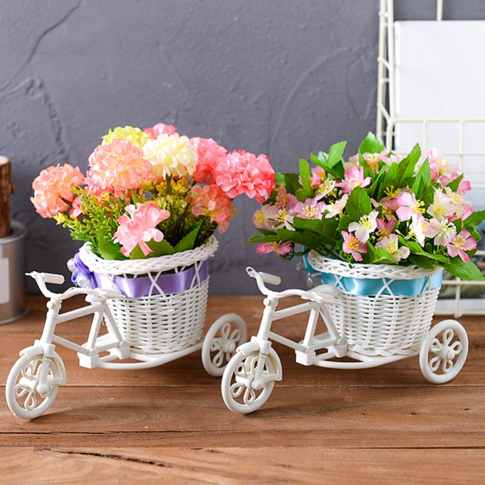Cesta de flores de ratán, jarrón, triciclo, modelo de bicicleta, hogar, jardín, decoración del banquete de boda, decoración romántica y encantadora, figuritas en miniatura