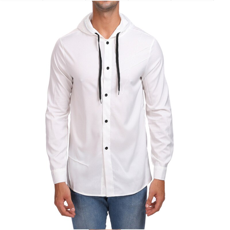 Men Work Shirt Soft Long Sleeve Square Collar Regular Solid Men Shirts White Male Tops Business Casual T-Shirts Tennis Jackets