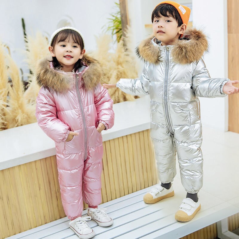 -30 Rusland Winter Witte Eend Overalls Snowsuits Baby Kids Jongens Meisjes Dikke Jas Kleding Peuter Baby Warm Parka jas 3Y
