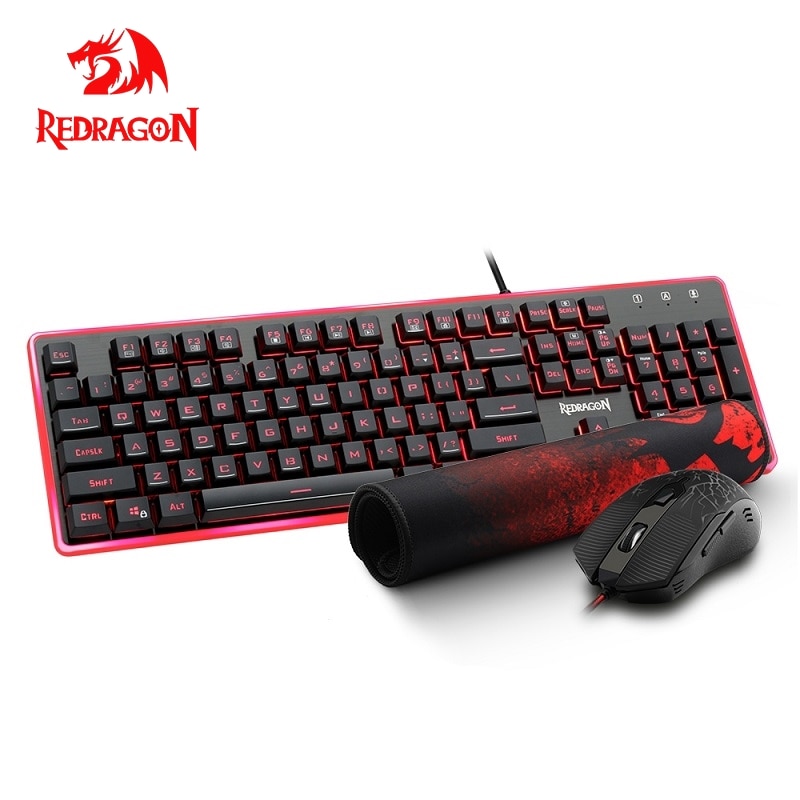 Redragon S107 USB Gaming Membrane RGB Keyboard mouse pad combos 104 keys 3200 DPI 6 buttons Mice Set Wired computer PC game