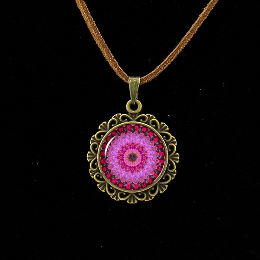 Retro Om Lederen Ketting Mandala Bloem Hanger India Choker Verklaring Kettingen Chakra Zen Yoga Vriendschap Sieraden L 214: L279
