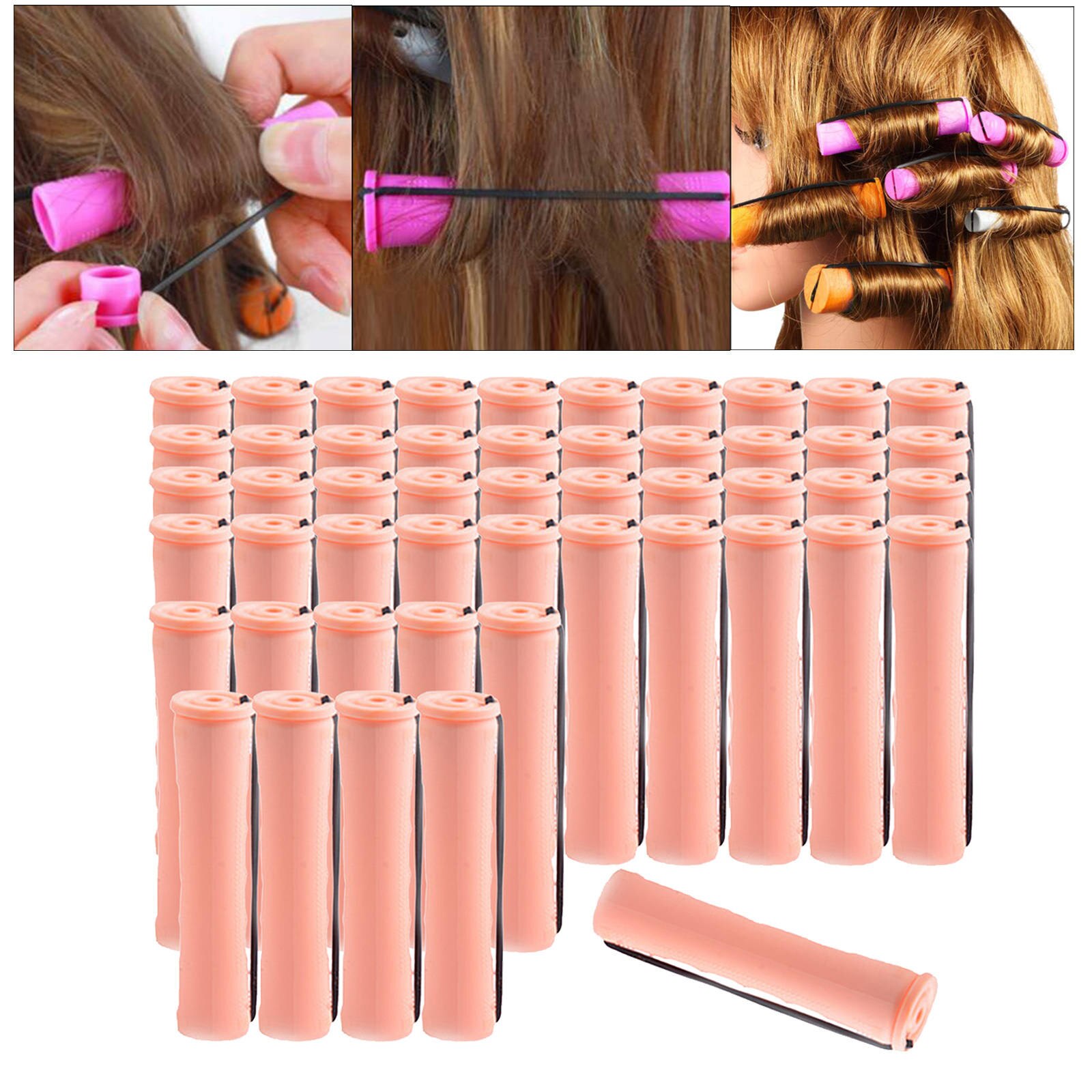 Varillas para rizar el cabello para mujer, rodillos de pelo largo y corto sin calor, herramientas de peluquería con banda de goma, 1 paquete: 50Pcs 2.0cm