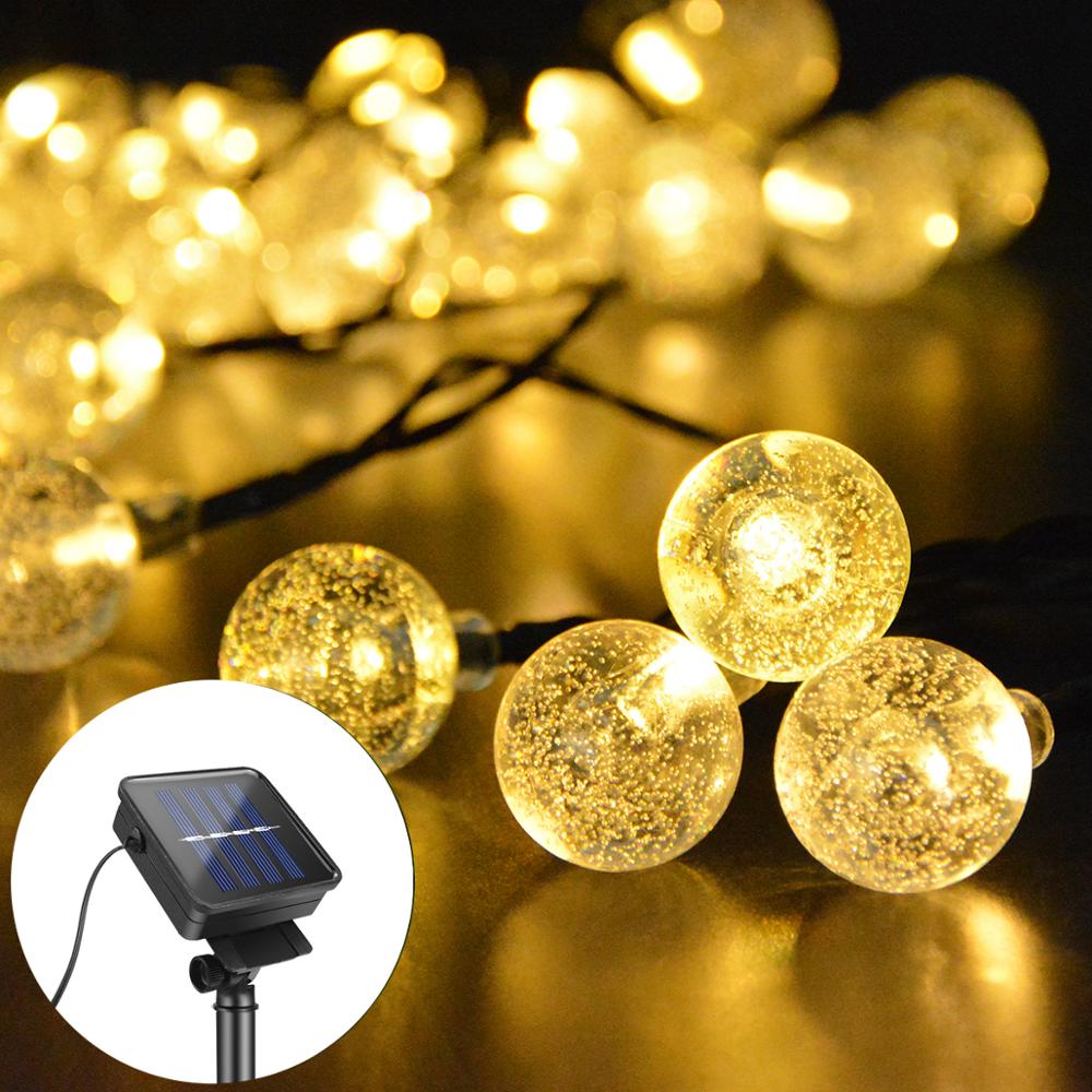 Solar Lamp LED Bulb String Lights Outdoor Crystal Ball Clear Globe Girlanda 20m 5m 6m Garden Decoration patio lights