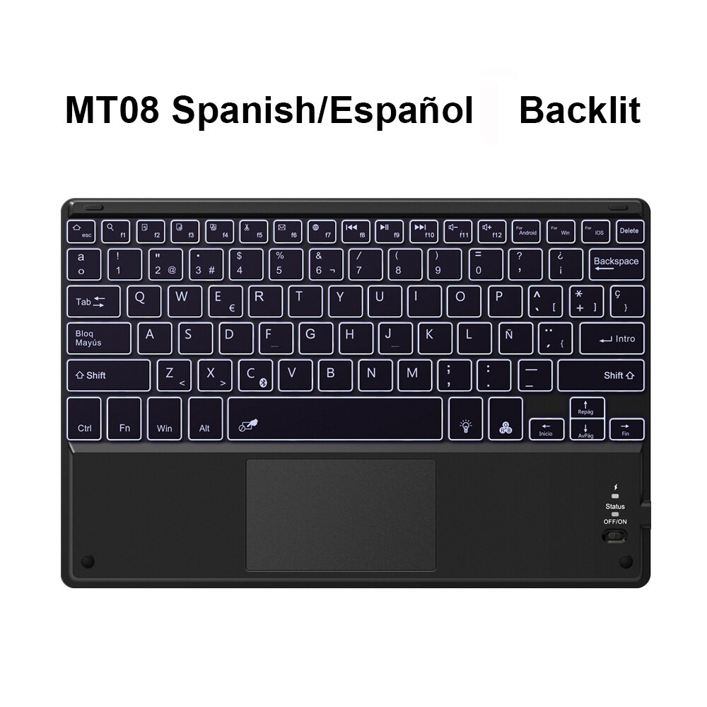 Avatto Russisch/Spaans/Engels 10.1 Inch Backlight Tablet Toetsenbord Met Touchpad Bluetooth Toetsenbord Voor Android, Windows, ios: MT08 Spain Version