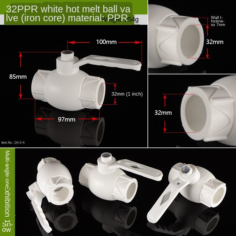 1/2 IN-20 3/4 IN-25 1 inch-32PPR melt ball valve wire wire ball valve live ball valve switch accessories thickened: 32PPR Hot melt ball