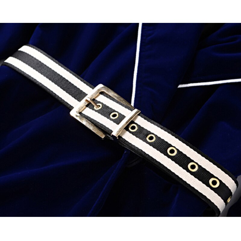 Women Velvet Long Coat Autumn/Winter High-end Office Lady A-Line Solid Belt Turn-down Collar Dress Woolen Coat