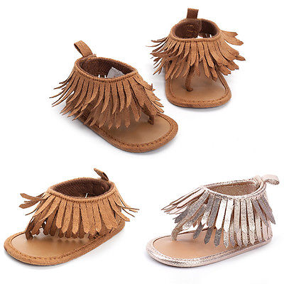 Newborn Baby Girls Sandals Tassel Anti-Slip Crib Shoes Soft Sole Prewalkers