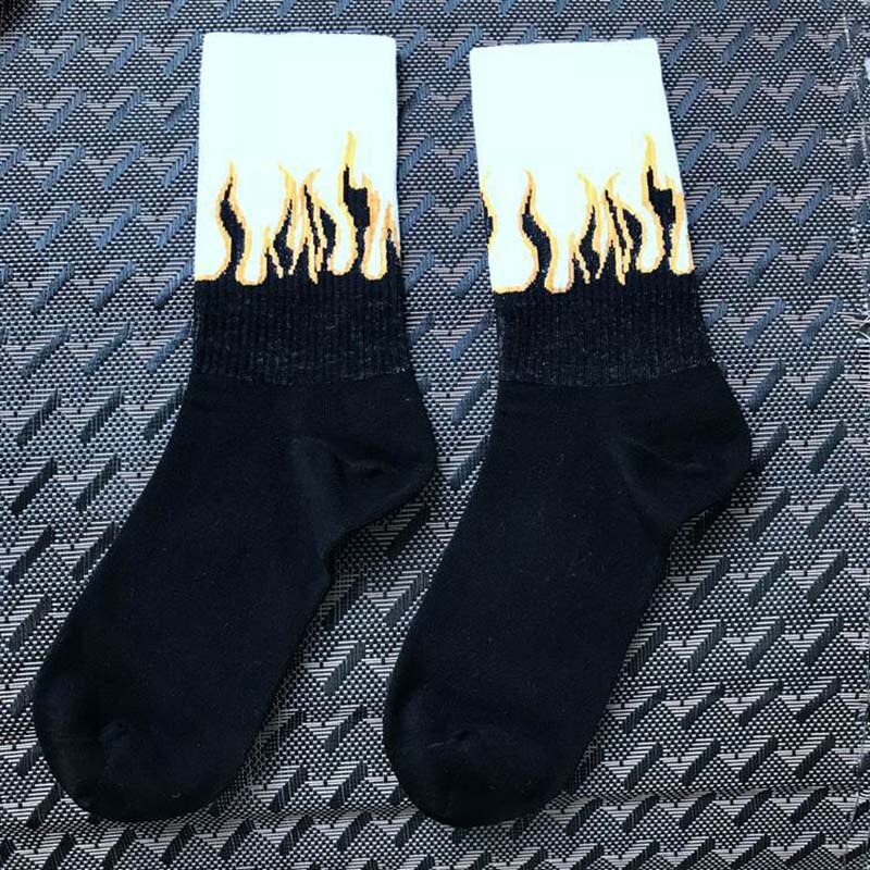 unisex street style with fire socks fun flame pattern skateboard hip hop man cotton socks happy woman long socks: 2