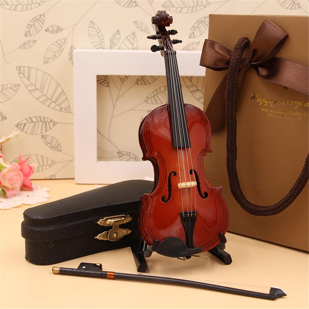 Mini violin model miniature klassisk violin replika dekoration display mini musikinstrument ornamenter med stativ kasse