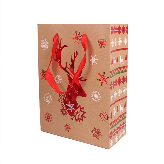 Christmas Bag Snowflake Christmas Kraft Paper Bag Candy Snack Portable Packaging Accessories Christmas Decorations: Elk Snowflake