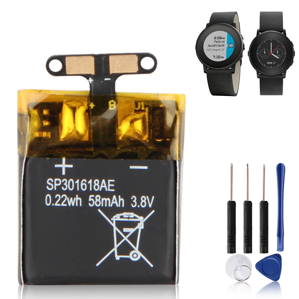 Originele Vervangende Batterij SP301618AE Voor Pebble Tijd Ronde Horloge Batterij Met Gereedschap