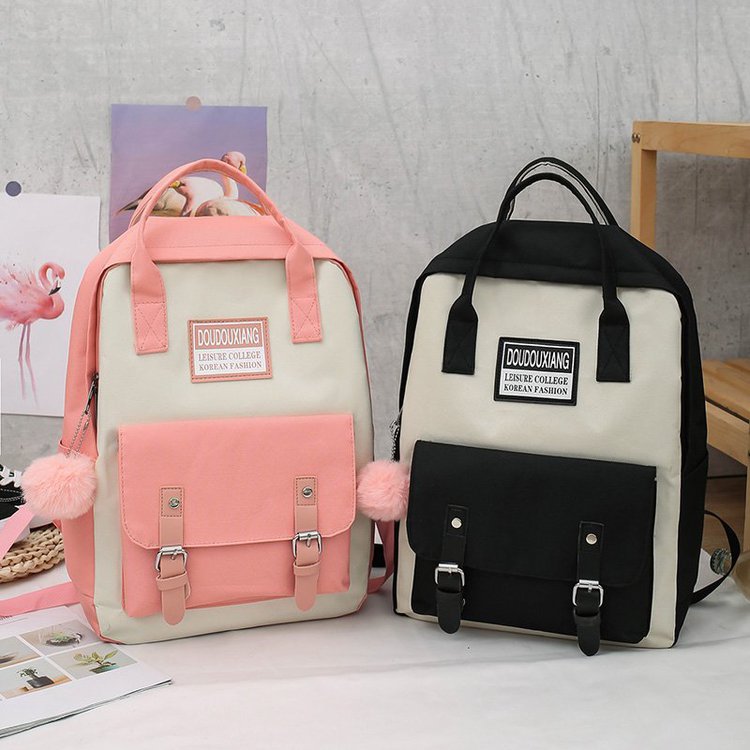 Canvas Female Book Bag Backpack 5pcs/set Schoolbag School Bag Travel Pack Tassel Women Teenage Teenagers Girl