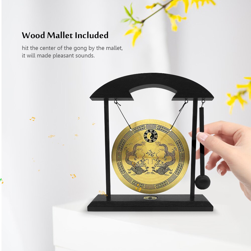 Mini Desktop Gong Table Wind Chime Percussion Instruments with Mallet for Home Decor Housewarming