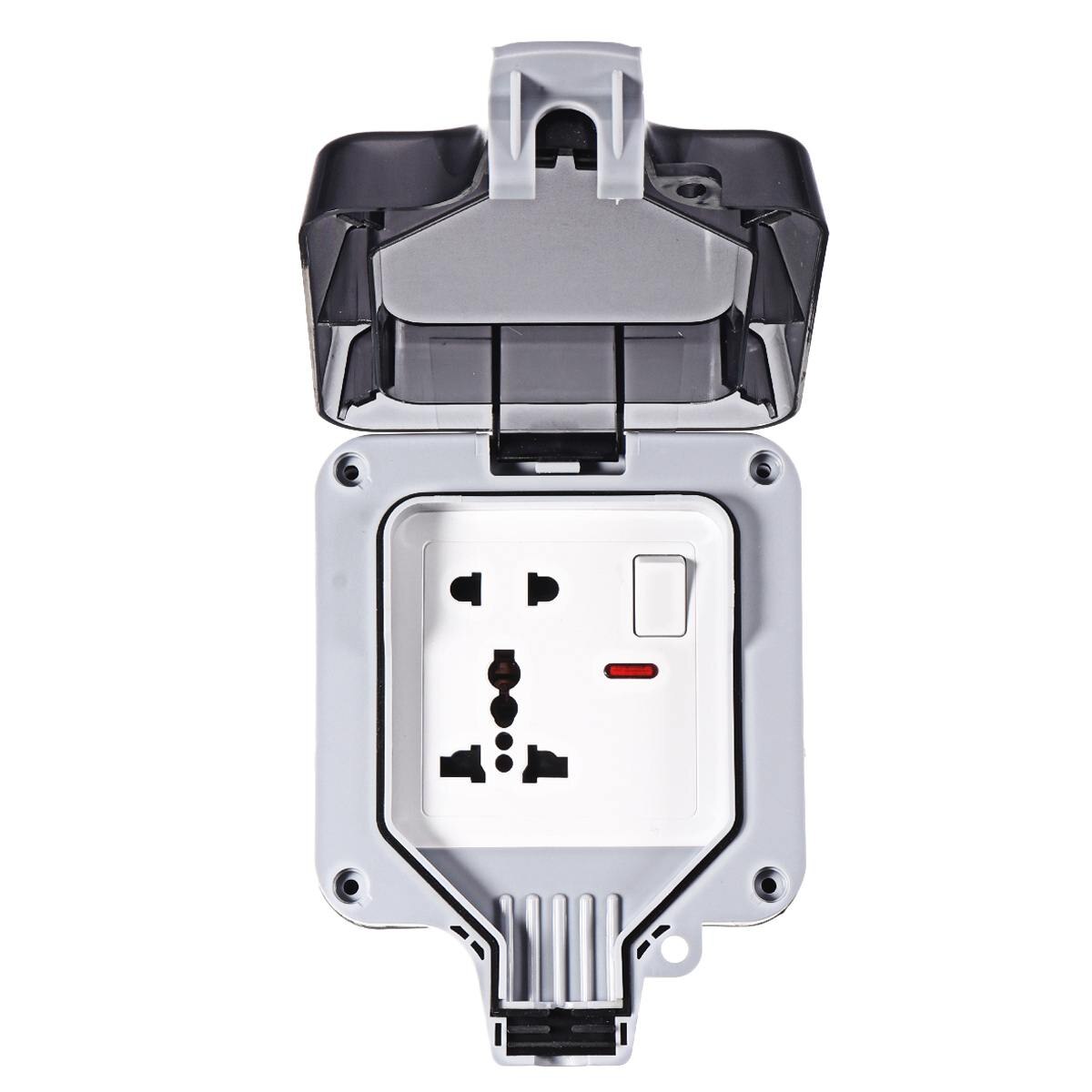 IP66 Weatherproof Waterproof Outdoor BOX Wall Socket 13A Double Universal / UK Switched Outlet With USB Charging Port: Single with Light