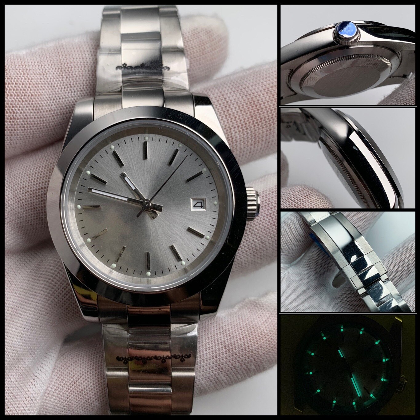Huster – montre automatique rétro, aiguilles lumineuses 39mm, boîtier en acier poli saphir, cadran vierge avec Date, mouvement automatique 2813 B861