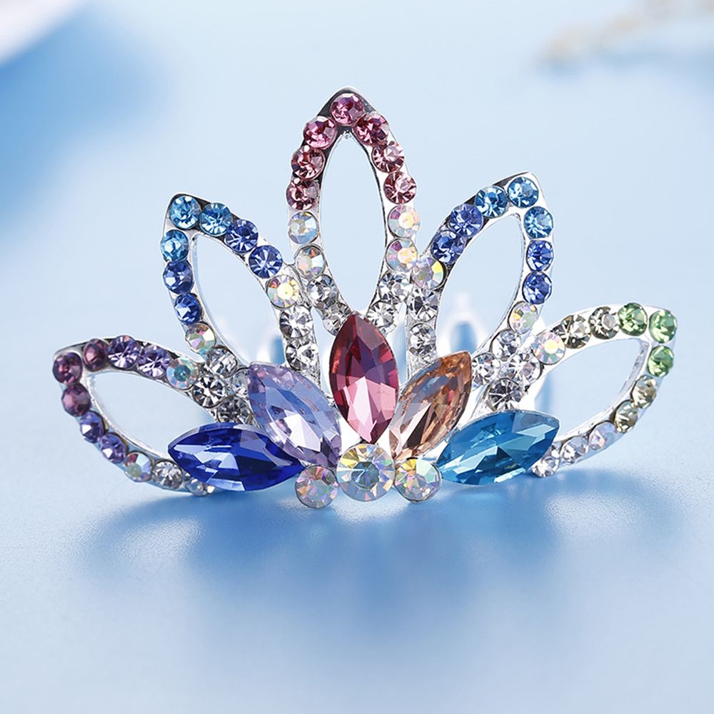 Rhinestone Della Principessa di modo Crown Pettine Dei Capelli Mini Carino Diademi Multicolore Copricapi Ragazze Monili Dei Capelli di Bambini Festa Di Compleanno Del Regalo: multicolor