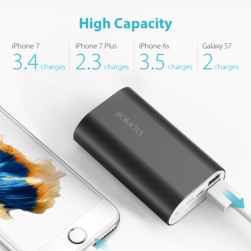 ROMOSS ACE A10 10000mAh Power Bank Dual USB Outputs Aluminum Alloy External Battery Pack For iPhone 7 7plus Tablets Smartphone