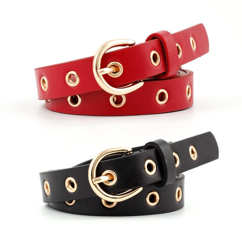 Cinturón de cuero con agujeros de ojal para mujer, cinturón ajustable con ojal fino y estrecho