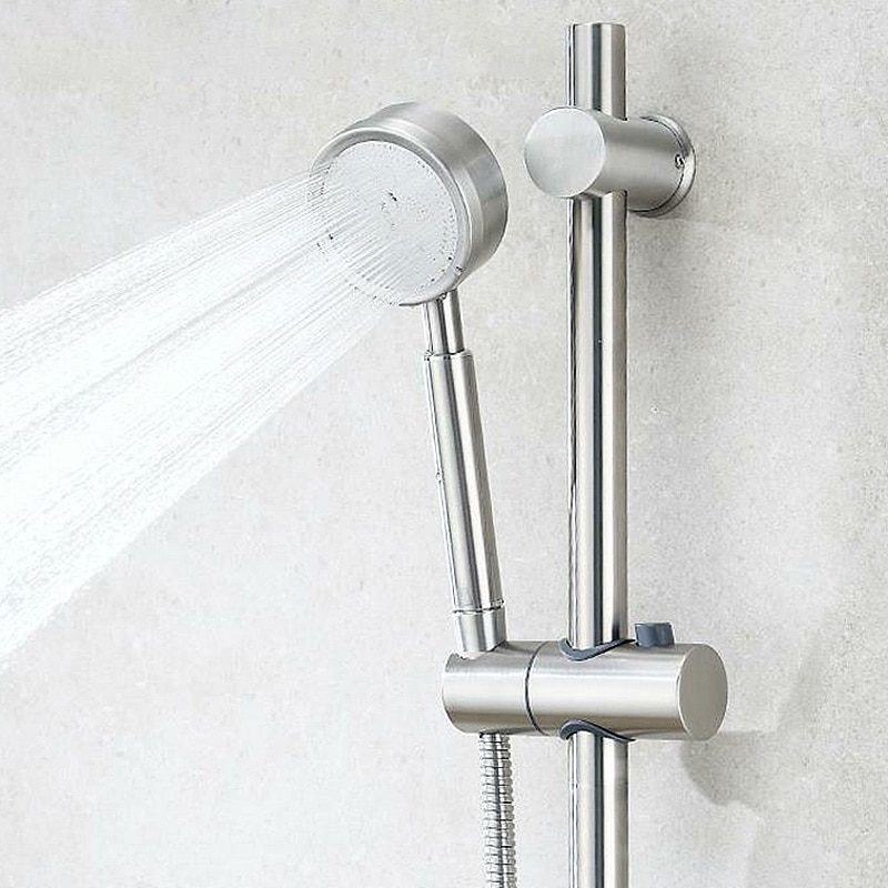 Bad brusebad glidebjælke med håndbruser badehylde rustfrit stål badebrusersæt børstet nikkel færdig elf 981