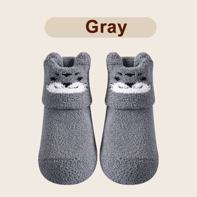 Corail polaire bébé anti-dérapant chaussettes de sol automne hiver -né et épais chaussette -né bébé fille garçon infantile chaussettes d'intérieur: Gray / XS 0-12 months