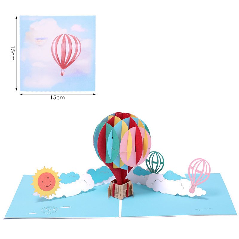 3D Handmade Color Print Rainbow Air Balloon Paper Invitation Greeting Cards PostCard Birthday Party Business Children