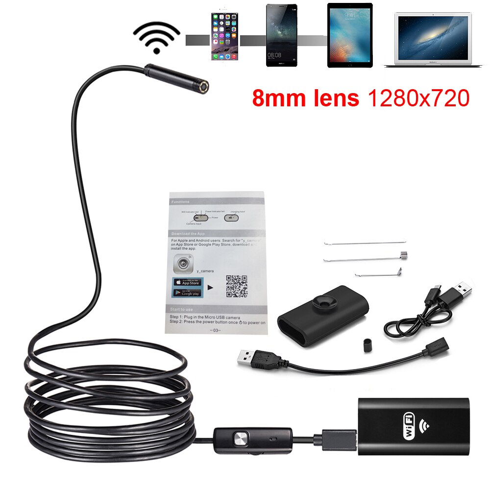 Hd 1200P Wifi Endoscoop Camera Usb IP68 Waterdichte Borescope Semi Stijve Buis Draadloze Video Inspectie Voor Android/ ios