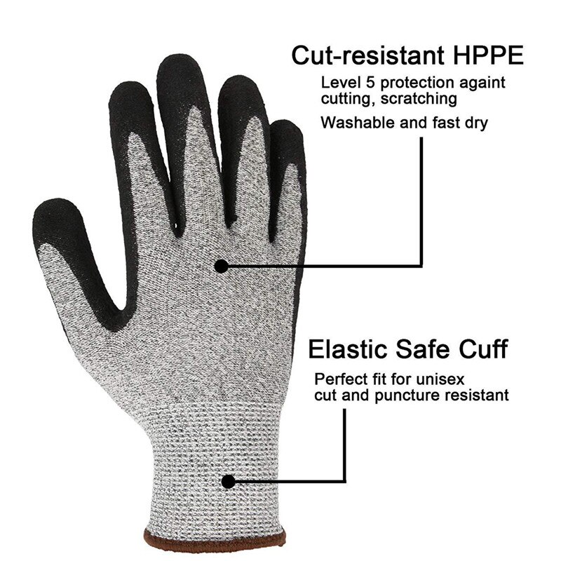 Guantes resistentes a los cortes, nivel 5, HPPE, industriales, antipinchazos, protección de manos para jardinería