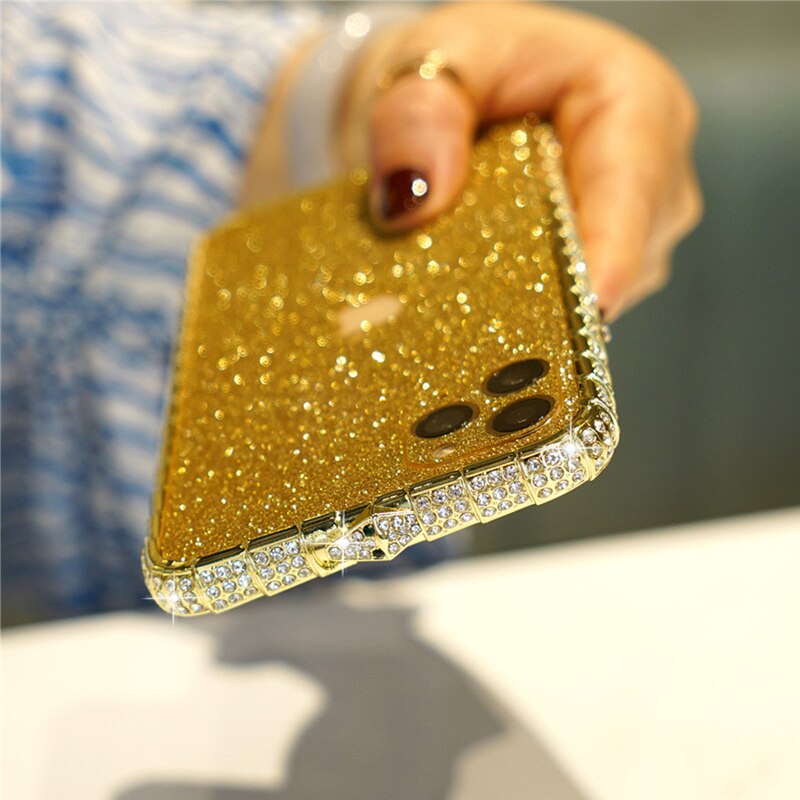 Strass Glitter Kristall Diamant Metall Stoßstange Fall Für iPhone12 Pro Max 12mini Bunte bling Abdeckung: For iPhone 12 Mini / Gold