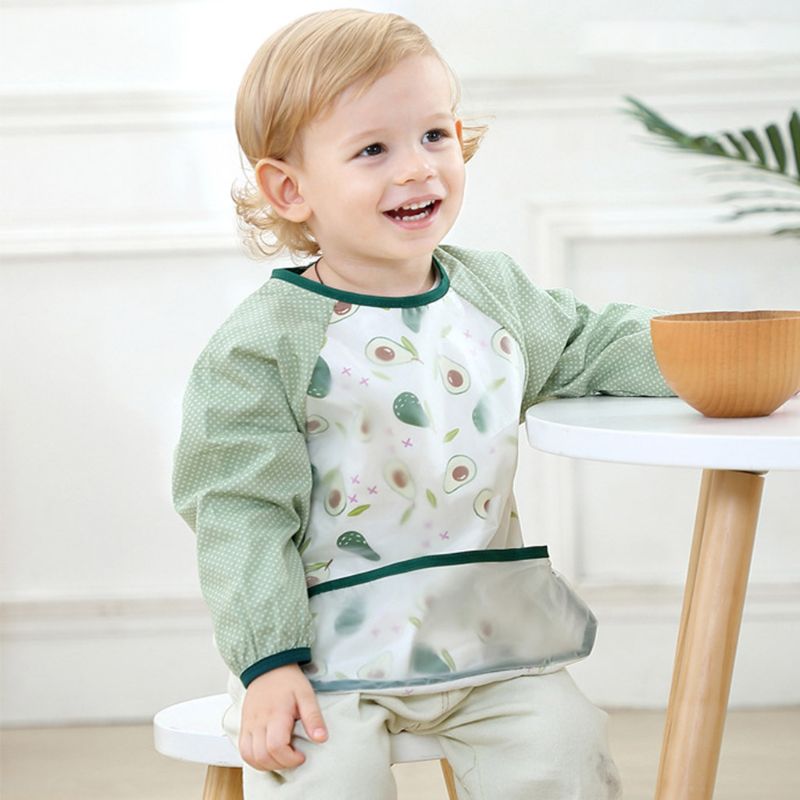 1 Pc Waterdichte Baby Kid Schort Peuter Cartoon Lange Mouwen Art Voeden Bib Burp Doek