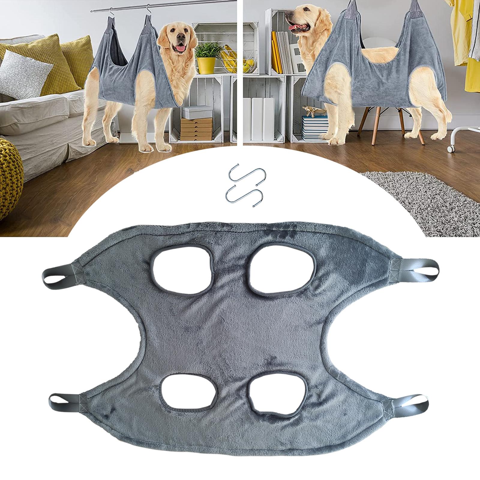 Portable Dog Grooming Hammock Restraint Bag Pet Dry Towel with 2 Hooks for Cleaning: Grey L