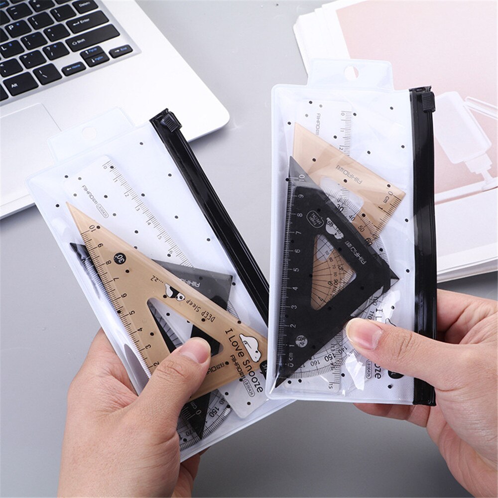 4Pcs Math Geometry Tool Set, Triangle Ruler, Plastic Clear Ruler Sets, Protractor, Set Squares, Triangle for Drawing &Drafting