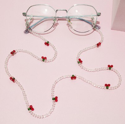 Crystal Cherry Glasses Chain Cute Transparent Beads Pearl Mask Chain Neck Straps Sunglasses Lanyard Women Jewelry