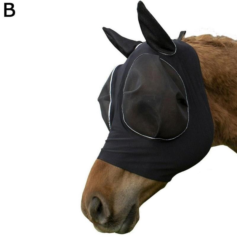 Anti-Fly Mesh Equine Mask Riding Breathable Horse Ear Mask Cover Covered Goggles Fly Ears Head Cover Speed Stretch with Hor N1F0: black