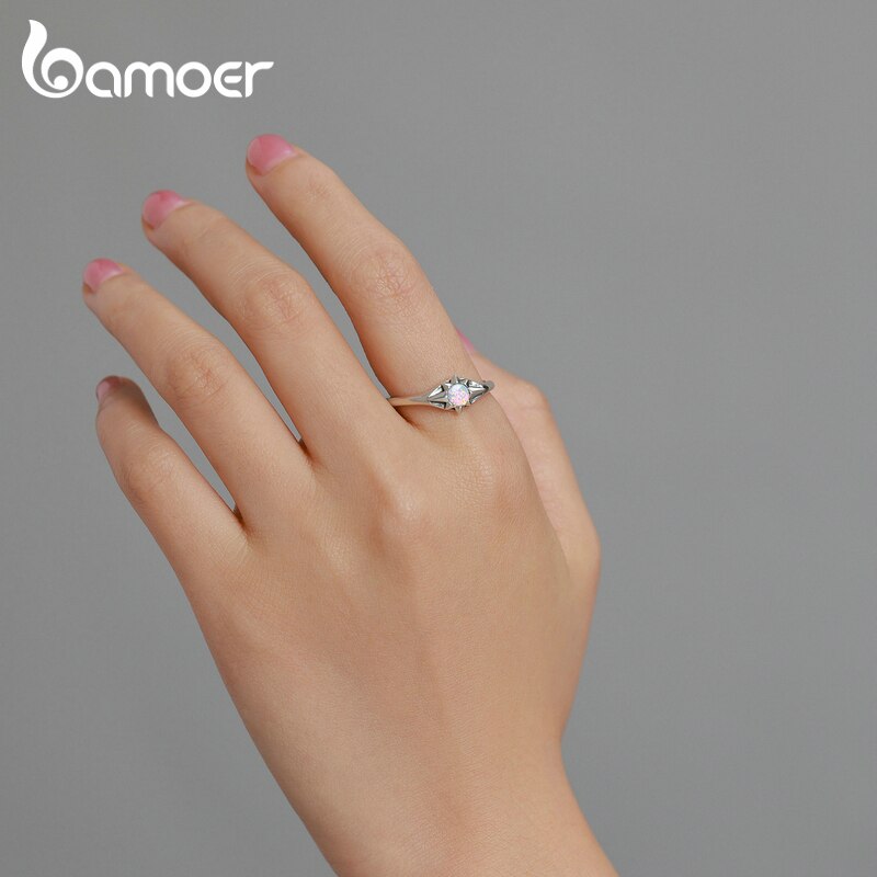 Bamoer Mode Lichtblauw Opaal Ster Ring Voor Vrouwen Echt 925 Sterling Zilveren Bruiloft Ring Anniversary Jewelry