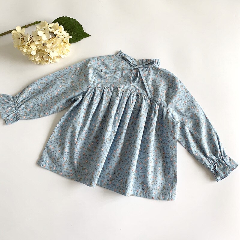 Kids Girl Blue Blouses Casual Shirts Spring Girls long sleeve shirts for Toddlers 2-7 Years Cotton Floral Blouses